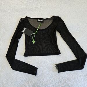 Dolls Kill Darker Wavs black mesh crop top small NWT